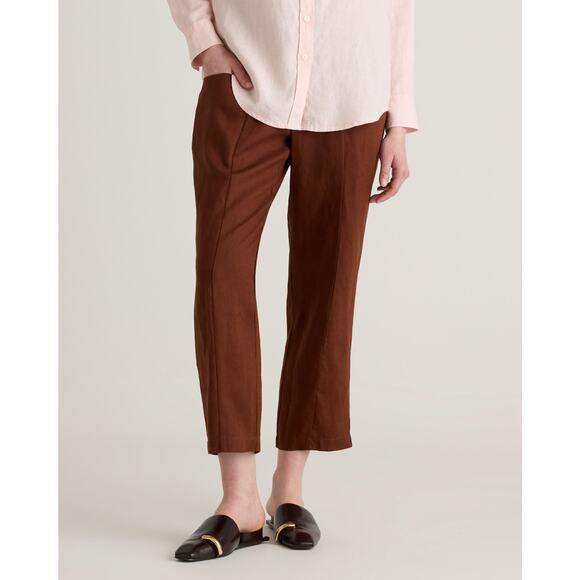 QUINCE 100% European Linen Tapered Ankle Pants Chocolate Brown Sz S {3J13} - Picture 1 of 6